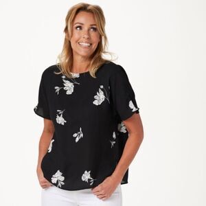 New Vince Camuto Flowers Printed Pleat Back Blouse | Size S